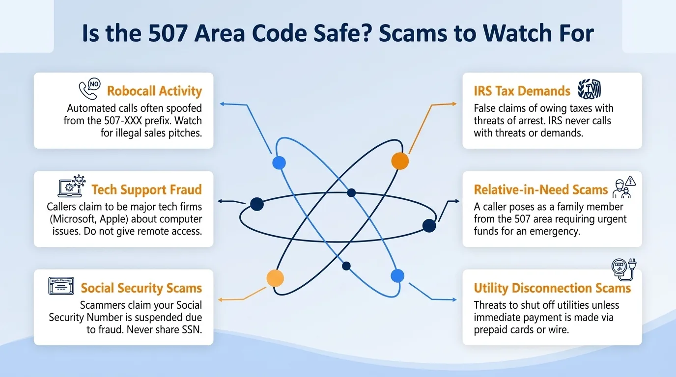 Is the 507 area code safe — government impersonation, utility disconnection threats, lottery or prize scams, and verification code requests to watch for