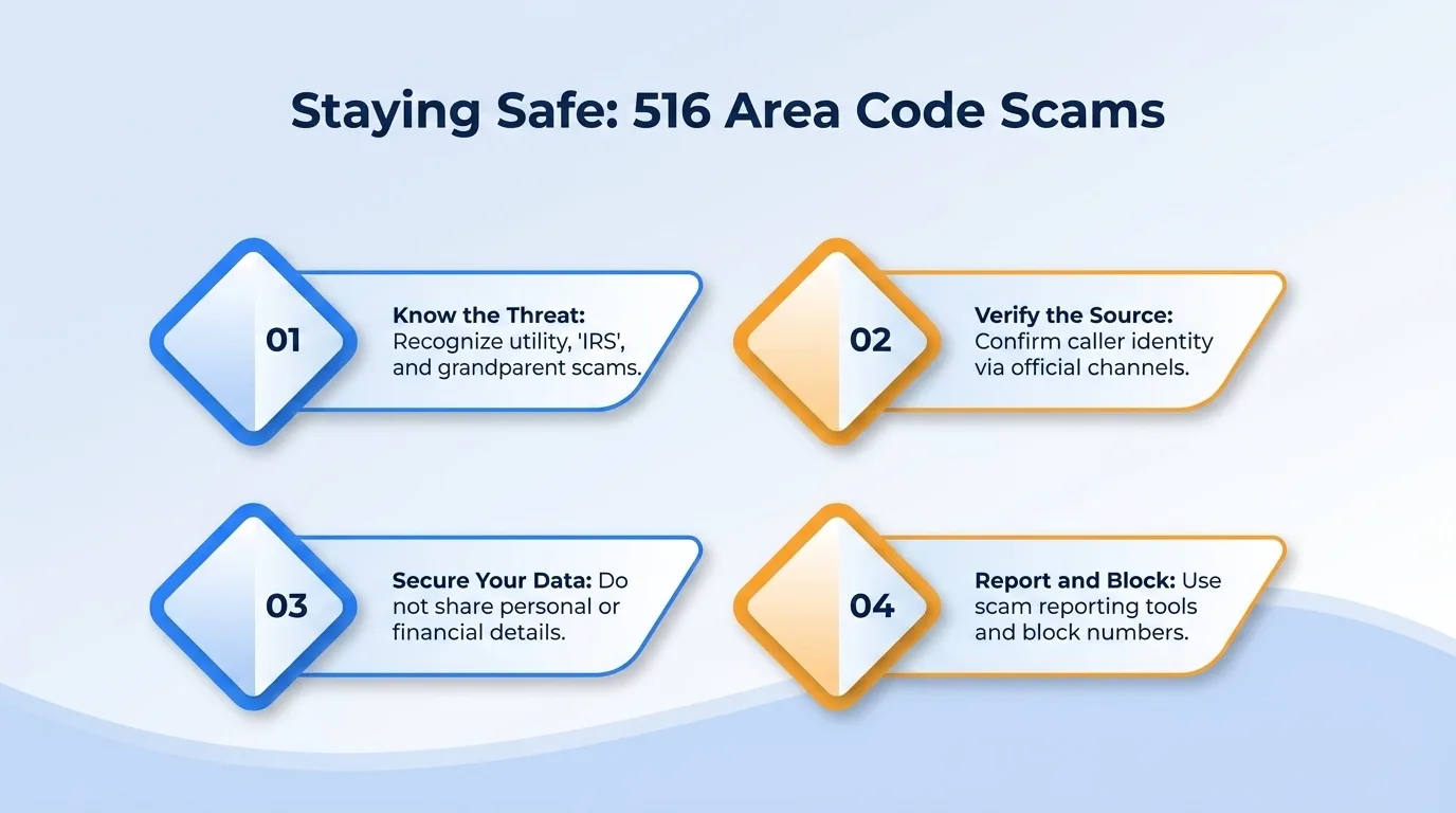 Staying safe from 516 area code scams — government impersonation, utility disconnection threats, lottery or prize scams, and verification code requests to watch for