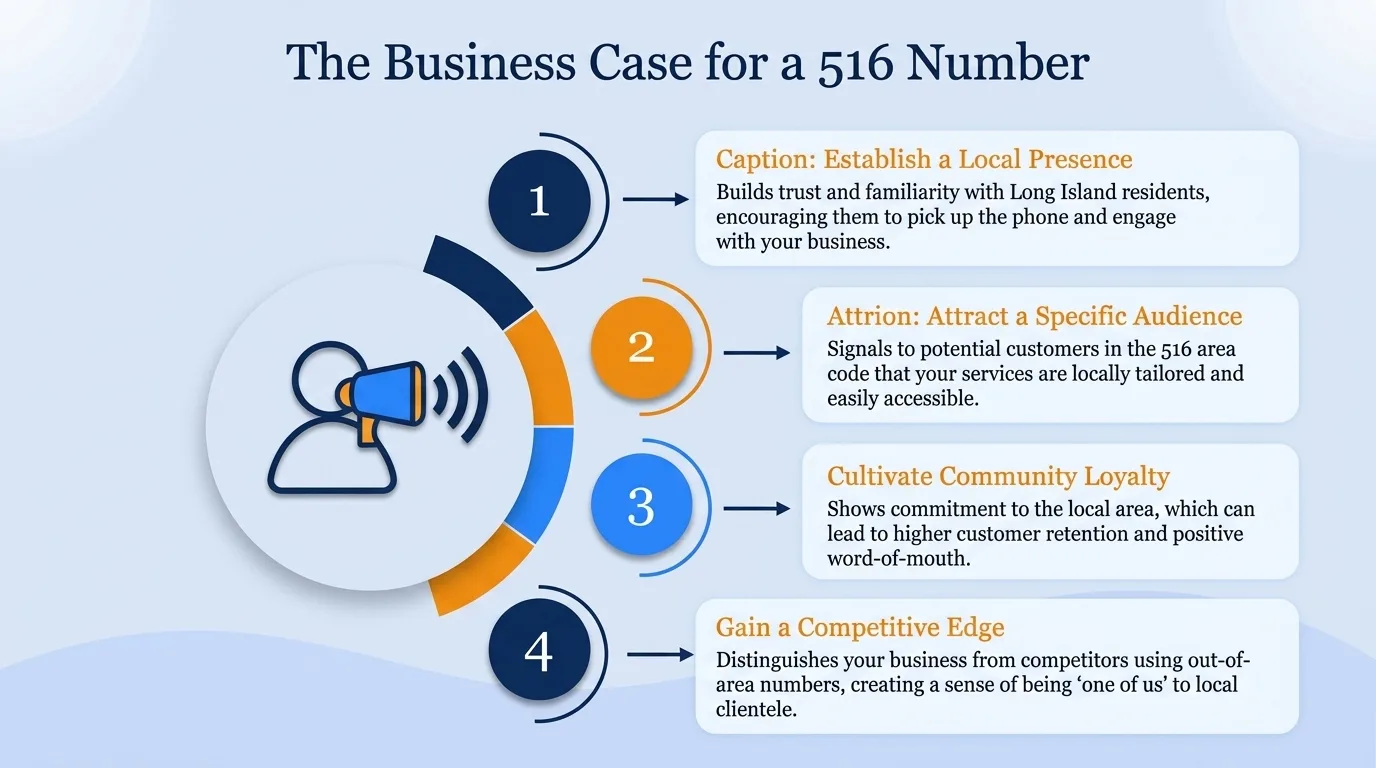 The business case for a 516 number — community connection, familiarity, perceived stability, community support, localized knowledge, and reduced barriers