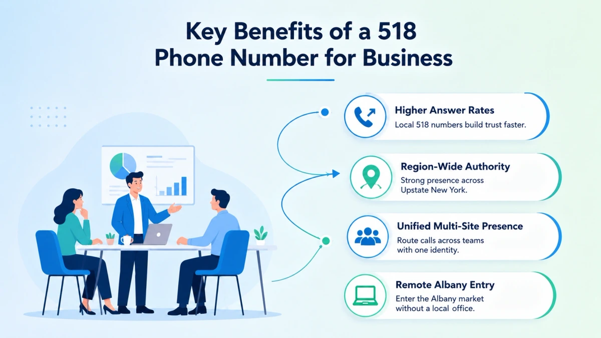Key benefits of a 518 phone number for business Albany New York