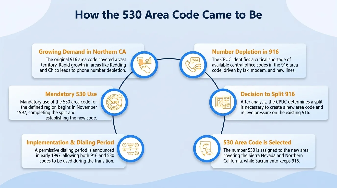 How the 530 area code came to be — timeline