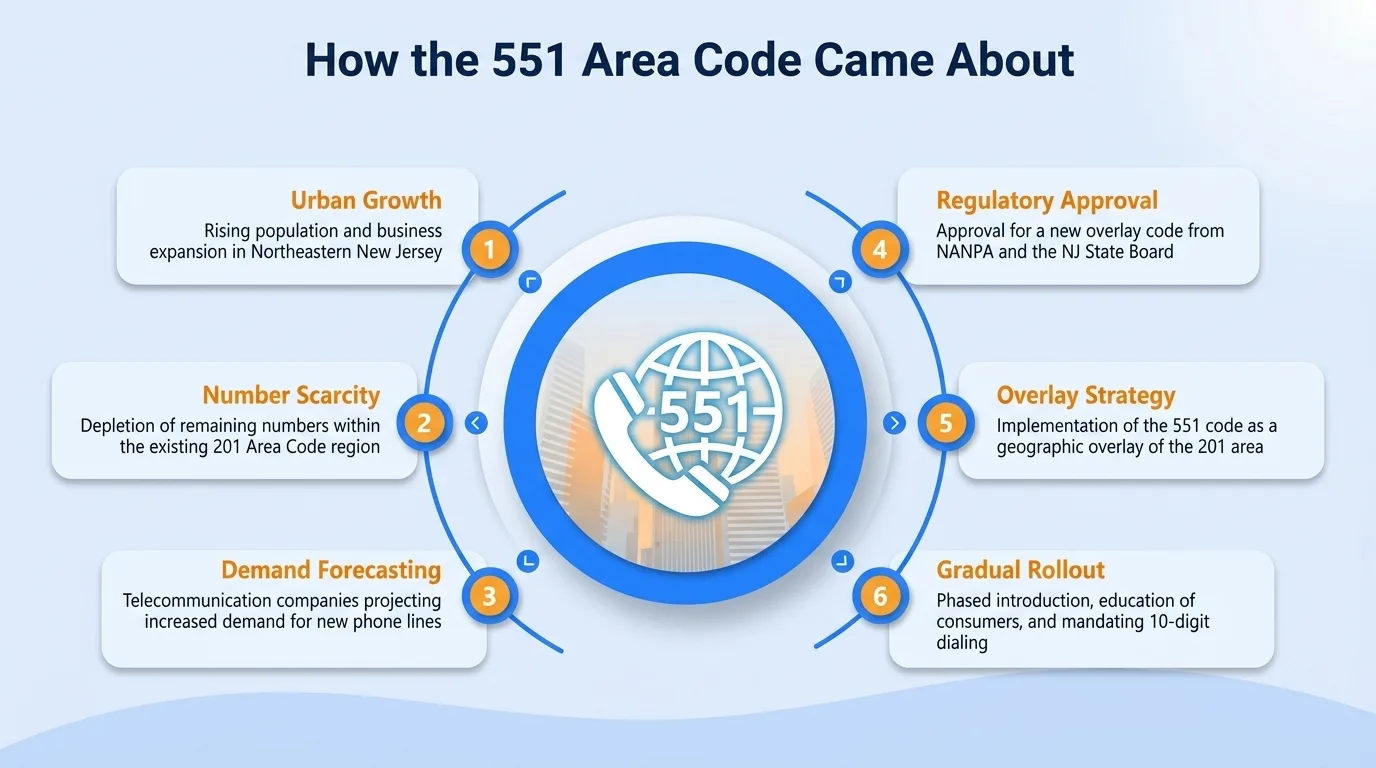 How the 551 area code came about — timeline