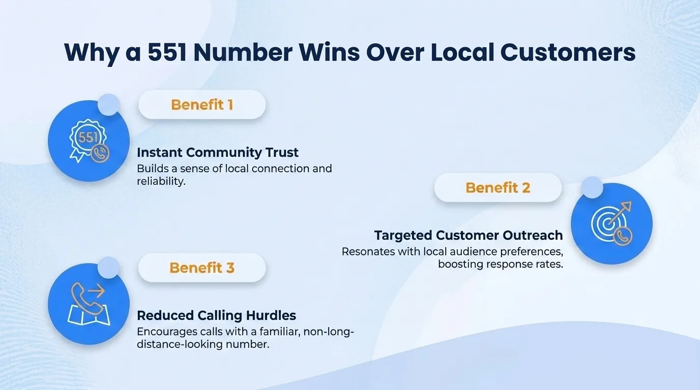 Why a 551 number wins over local customers — community connection, familiarity, perceived stability, community support, localized knowledge, and reduced barriers