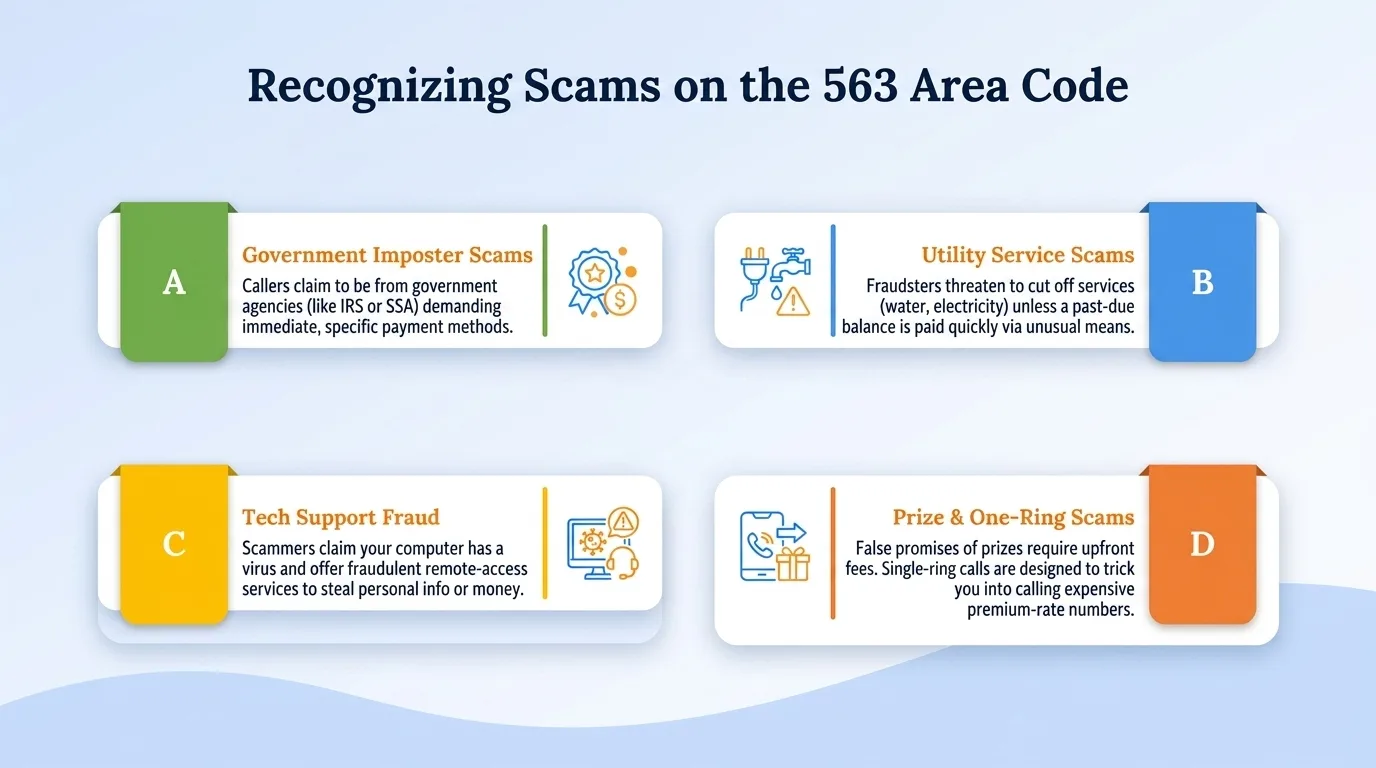 Recognizing scams on the 563 area code — government impersonation, utility disconnection threats, lottery or prize scams, and verification code requests to watch for