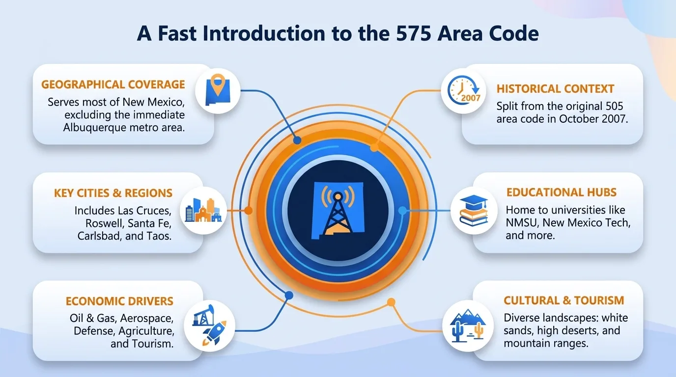 A fast introduction to the 575 area code — geographic region, key cities, usage and dialing, and history and origin