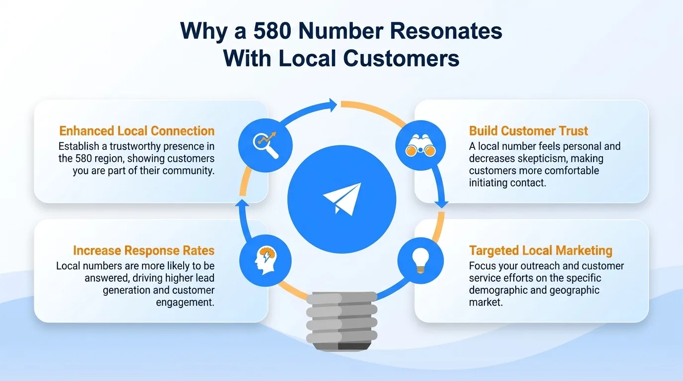 Why a 580 number resonates with local customers — community connection, familiarity, perceived stability, community support, localized knowledge, and reduced barriers