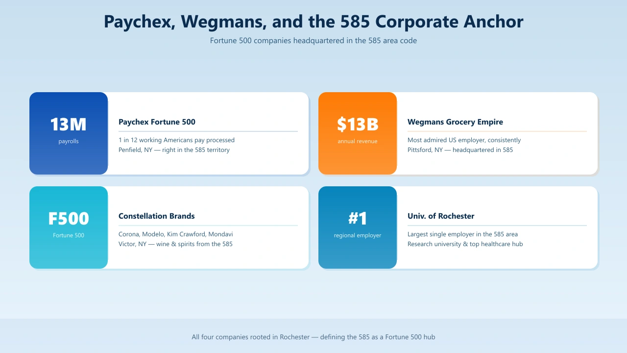 Paychex Wegmans Constellation Brands Fortune 500 companies headquartered in the 585 area code Rochester New York