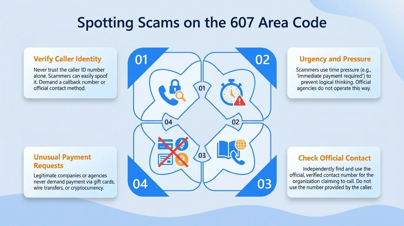 Spotting scams on the 607 area code — government impersonation, utility disconnection threats, lottery or prize scams, and verification code requests to watch for