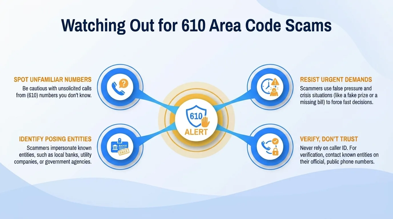Watching out for 610 area code scams — government impersonation, utility disconnection threats, lottery or prize scams, and verification code requests to watch for