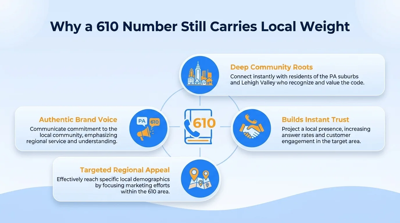 Why a 610 number still carries local weight — community connection, familiarity, perceived stability, community support, localized knowledge, and reduced barriers
