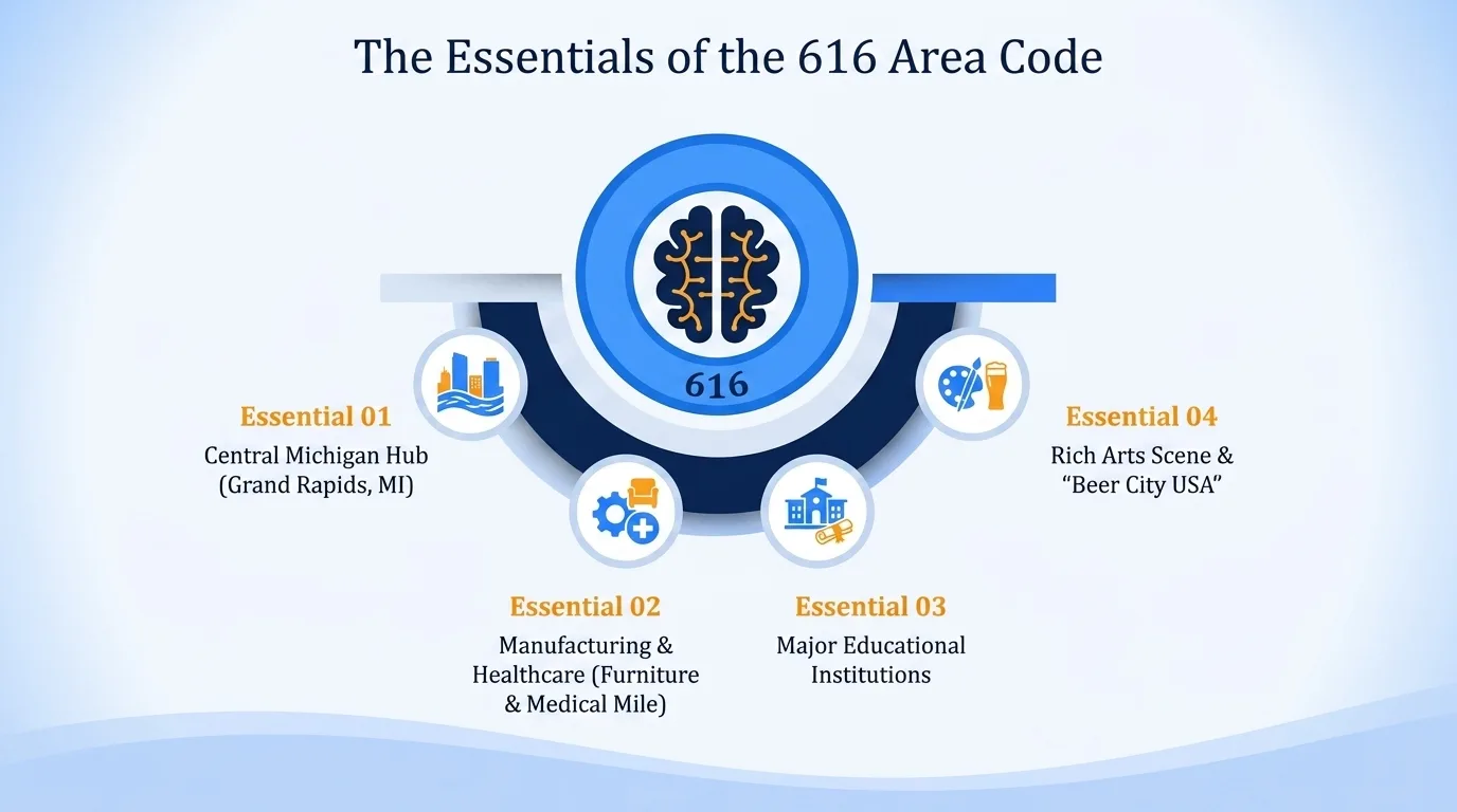 The essentials of the 616 area code — geographic region, key cities, usage and dialing, and history and origin