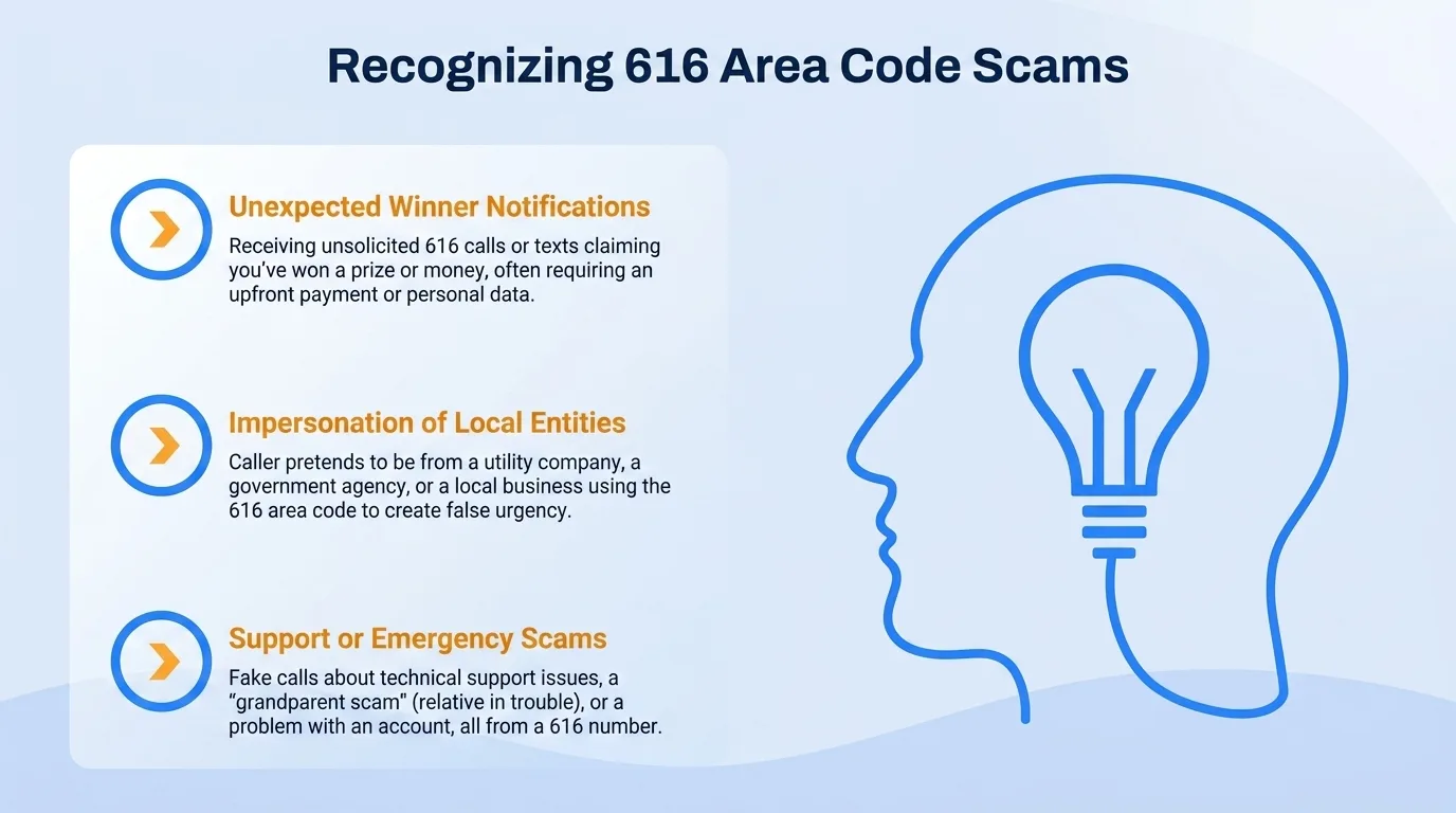 Recognizing 616 area code scams — government impersonation, utility disconnection threats, lottery or prize scams, and verification code requests to watch for