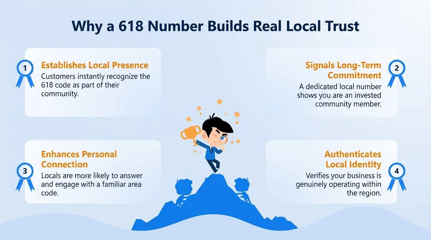 Why a 618 number builds real local trust — community connection, familiarity, perceived stability, community support, localized knowledge, and reduced barriers