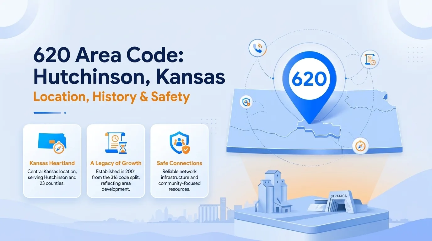 620 area code Hutchinson, Kansas location, history, and scams guide