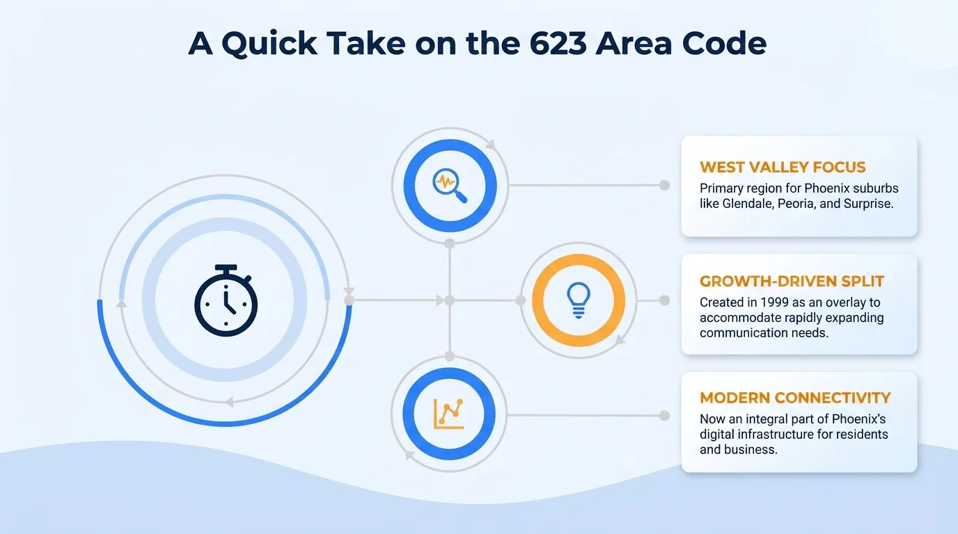 A quick take on the 623 area code — geographic region, key cities, usage and dialing, and history and origin