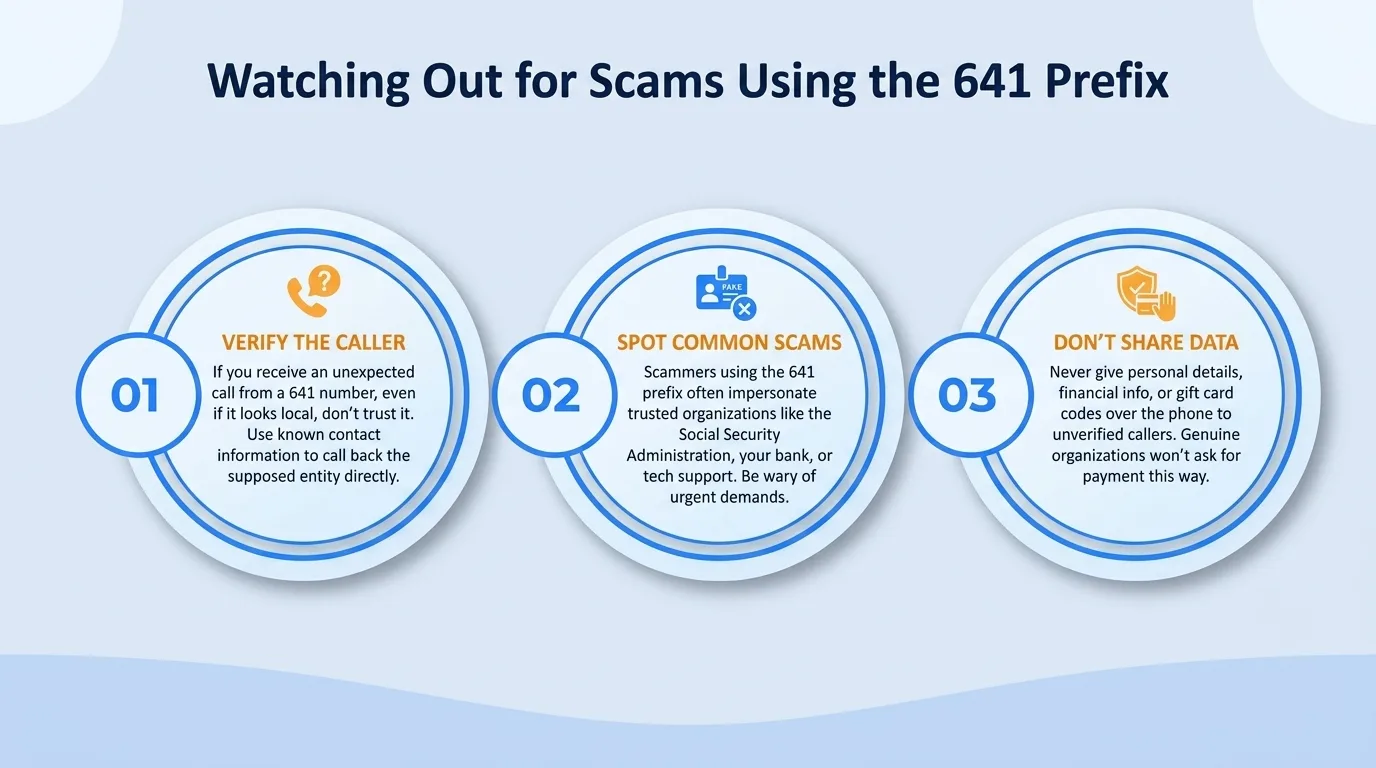 Watching out for scams using the 641 prefix — verify the caller, spot common scams, and don't share data