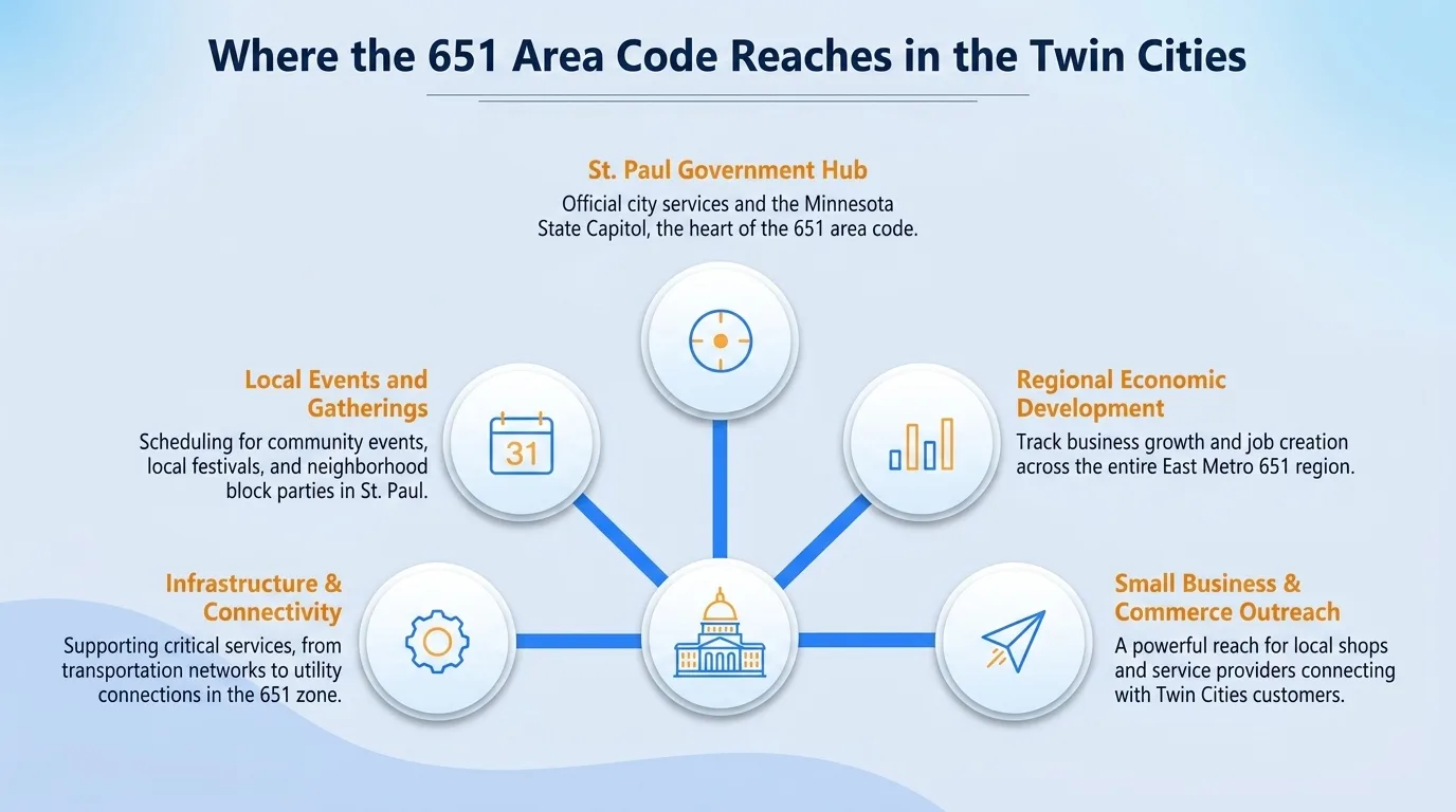 Where the 651 area code reaches in the Twin Cities — St. Paul government hub, local events and gatherings, infrastructure and connectivity, regional economic development, and small business and commerce outreach