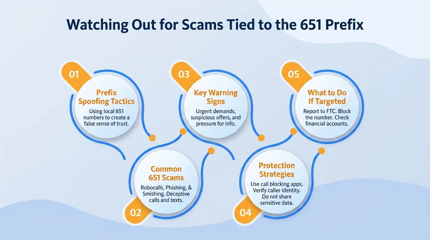 Watching out for scams tied to the 651 prefix — prefix spoofing tactics, common 651 scams, key warning signs, protection strategies, and what to do if targeted