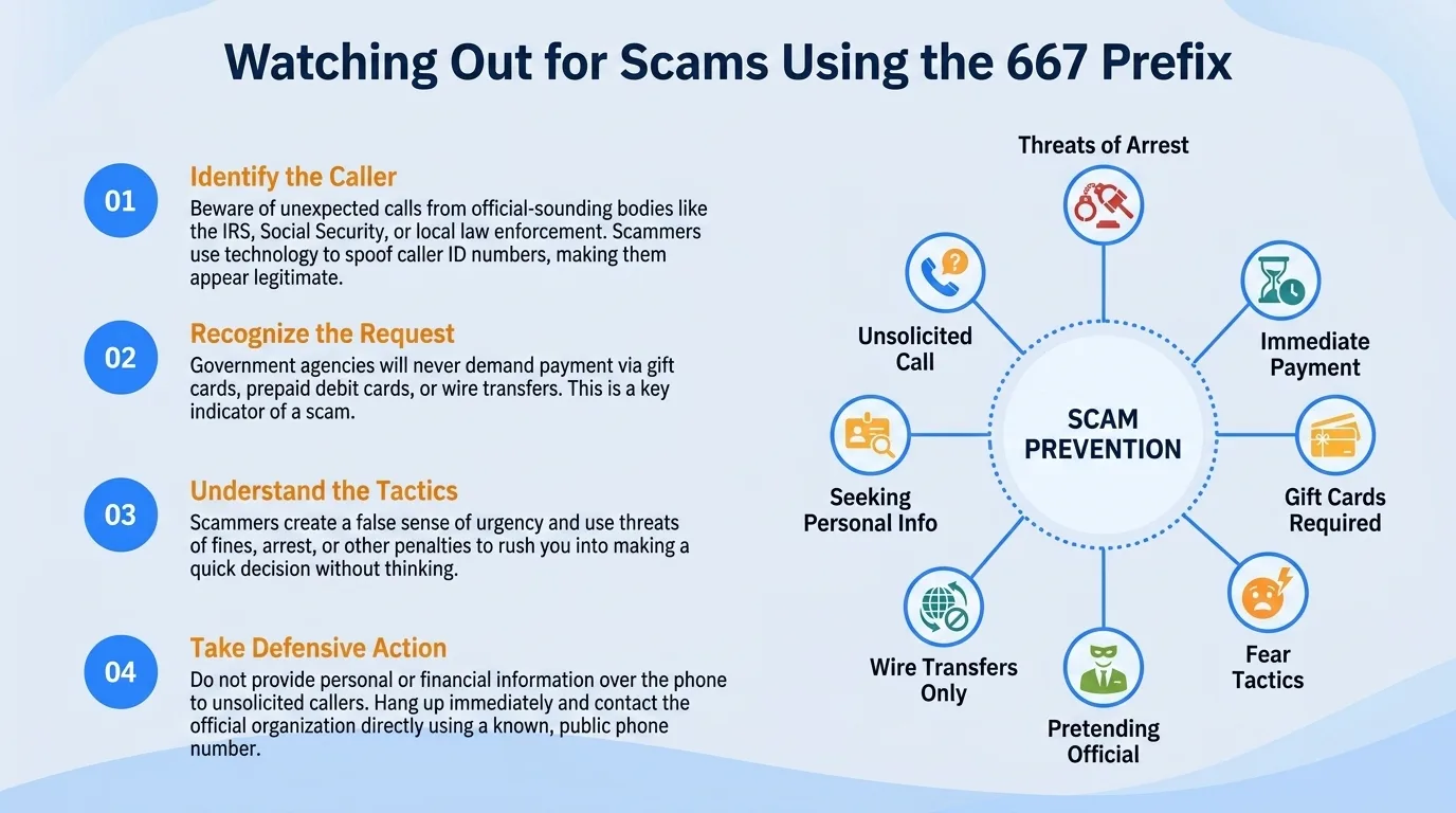 Watching out for scams using the 667 prefix — identify the caller, recognize the request, understand the tactics, and take defensive action