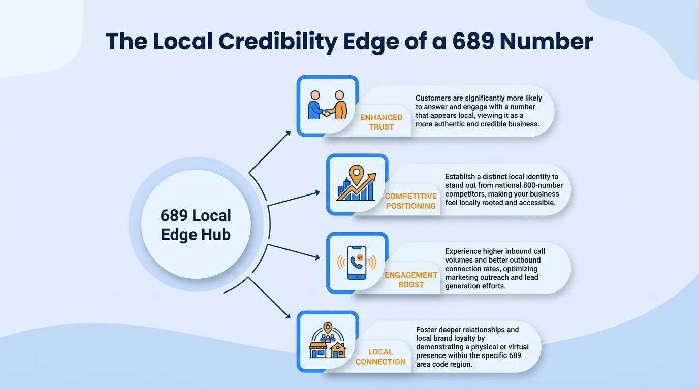 The local credibility edge of a 689 number — enhanced trust, competitive positioning, engagement boost, and local connection