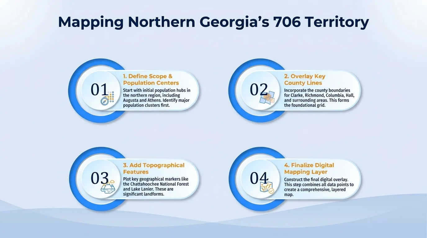 Mapping northern Georgia's 706 territory — define scope and population centers, overlay key county lines, add topographical features, and finalize digital mapping layer