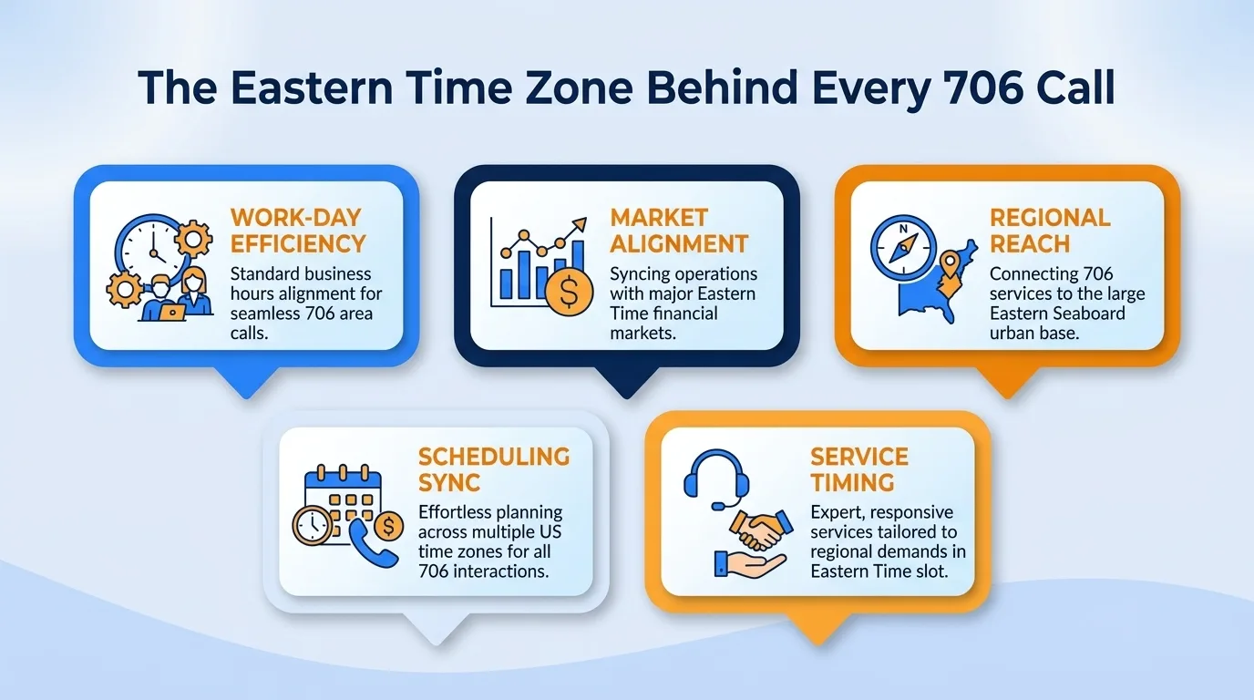 The Eastern time zone behind every 706 call — work-day efficiency, market alignment, regional reach, scheduling sync, and service timing