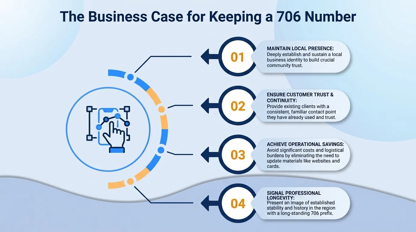 The business case for keeping a 706 number — maintain local presence, ensure customer trust and continuity, achieve operational savings, and signal professional longevity