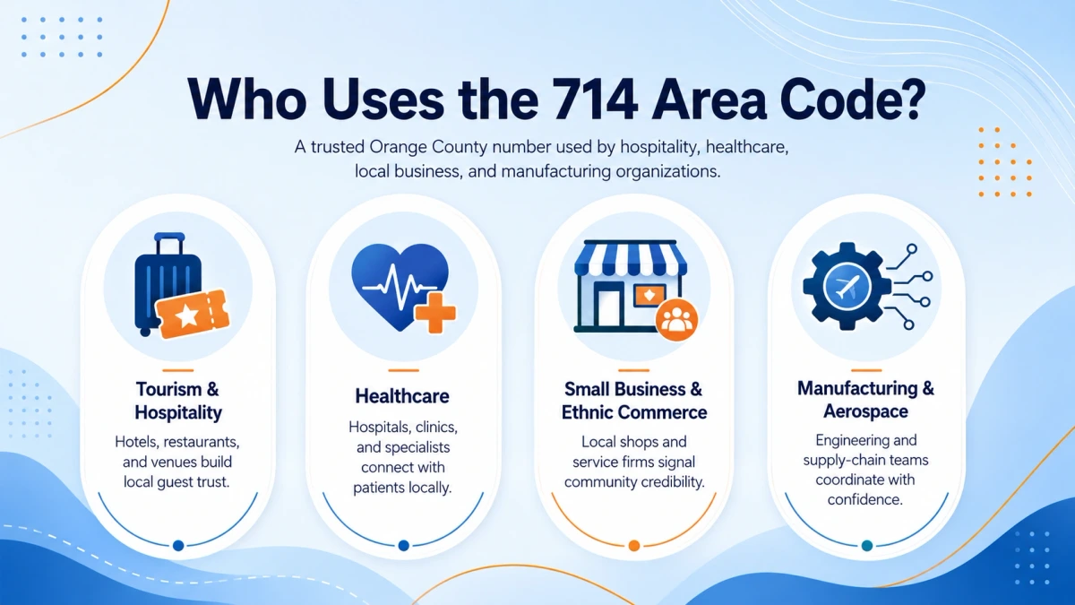 Who uses the 714 area code Orange County tourism healthcare businesses