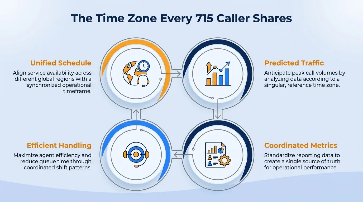 The time zone every 715 caller shares — unified schedule, predicted traffic, efficient handling, and coordinated metrics