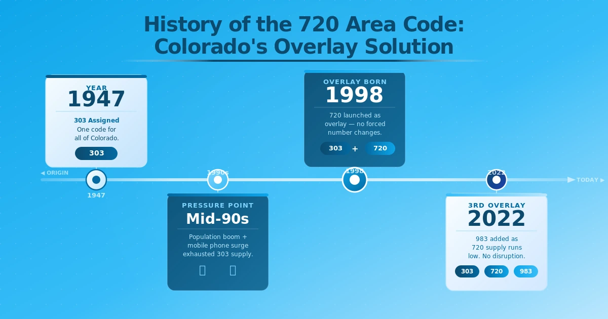 720 area code history timeline 1998 overlay