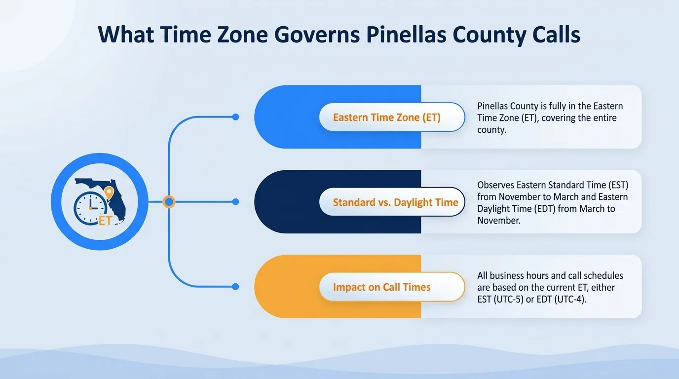 What time zone governs Pinellas County calls — Eastern Time Zone, standard versus daylight time, and impact on call times
