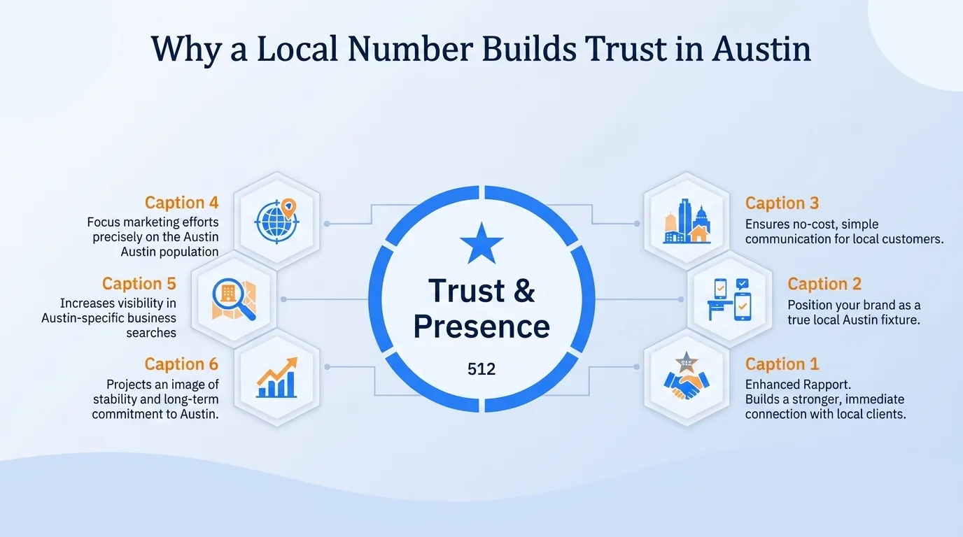 Why a local number builds trust in Austin — enhanced rapport, local business positioning, no-cost simple communication, marketing focus, search visibility, and long-term commitment