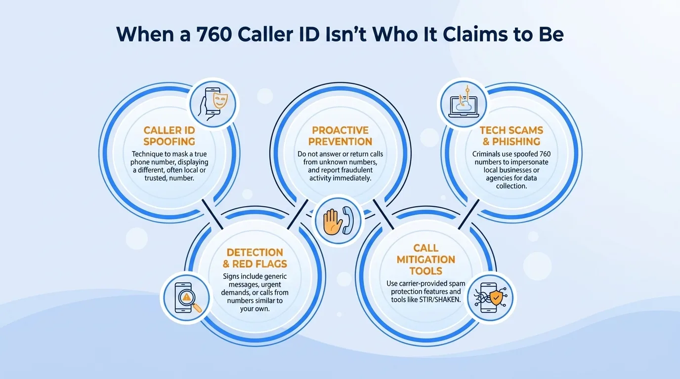 When a 760 caller ID isn't who it claims to be — caller ID spoofing, detection and red flags, proactive prevention, call mitigation tools, and tech scams and phishing