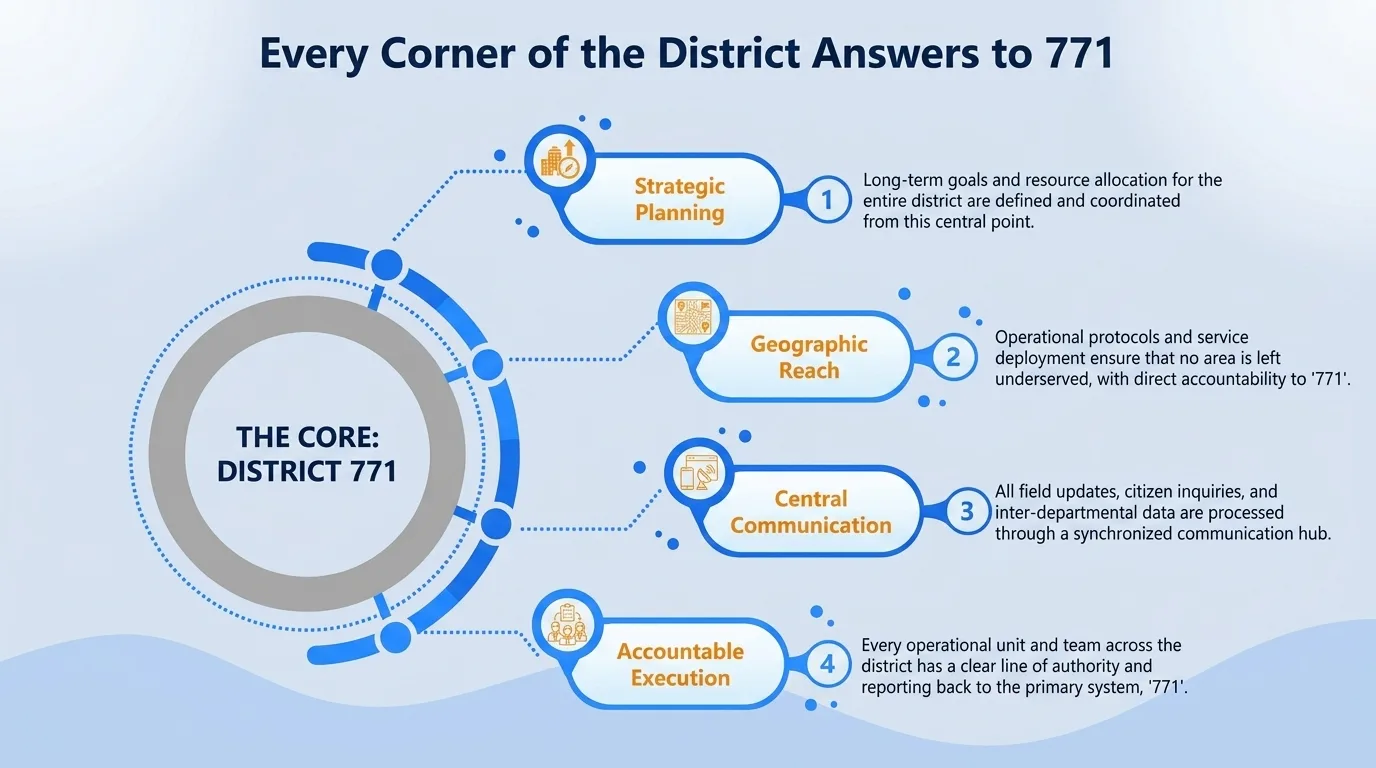 Every corner of the District answers to 771 — strategic planning, geographic reach, central communication, and accountable execution