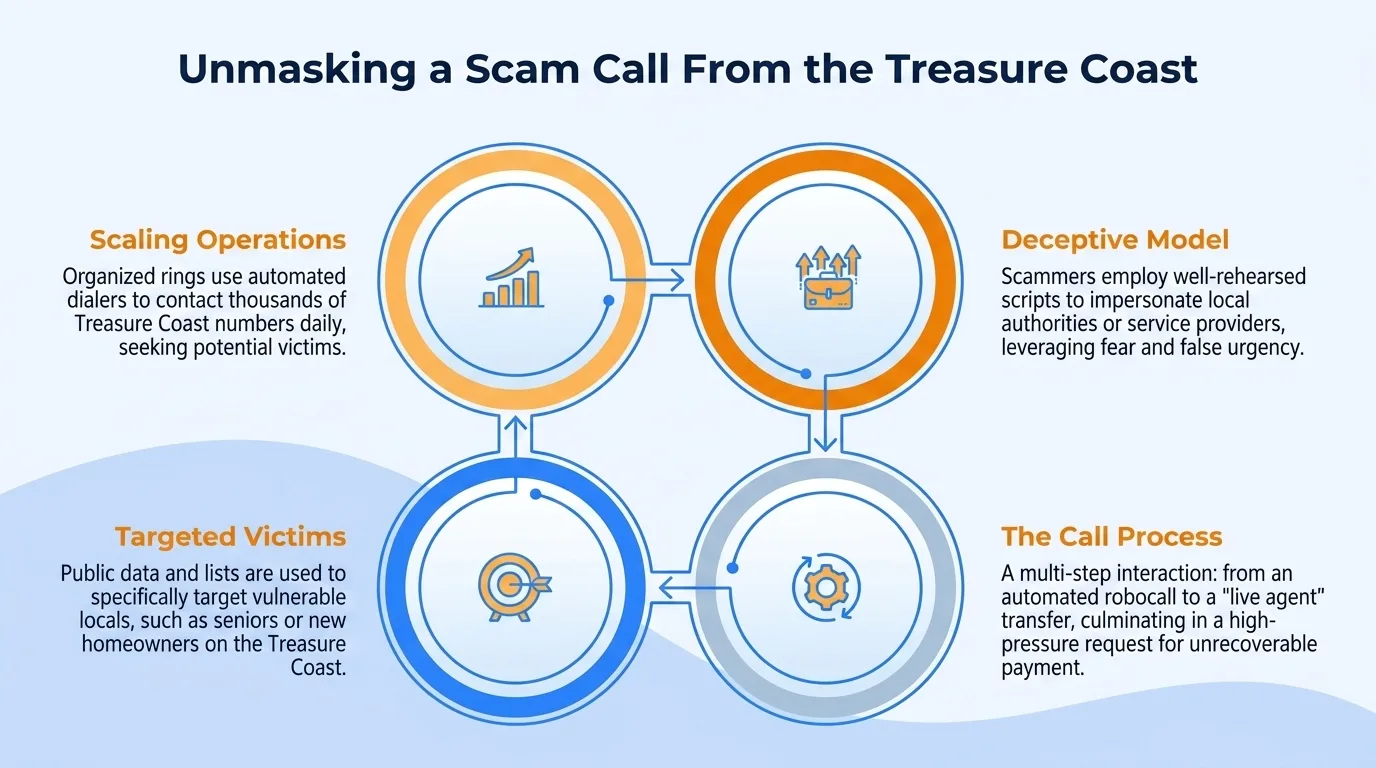 Unmasking a scam call from the Treasure Coast — scaling operations, deceptive model, the call process, and targeted victims