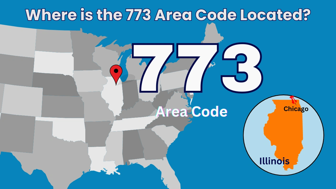 Where is the 773 Area Code Located — US map with Illinois highlighted and Chicago labeled