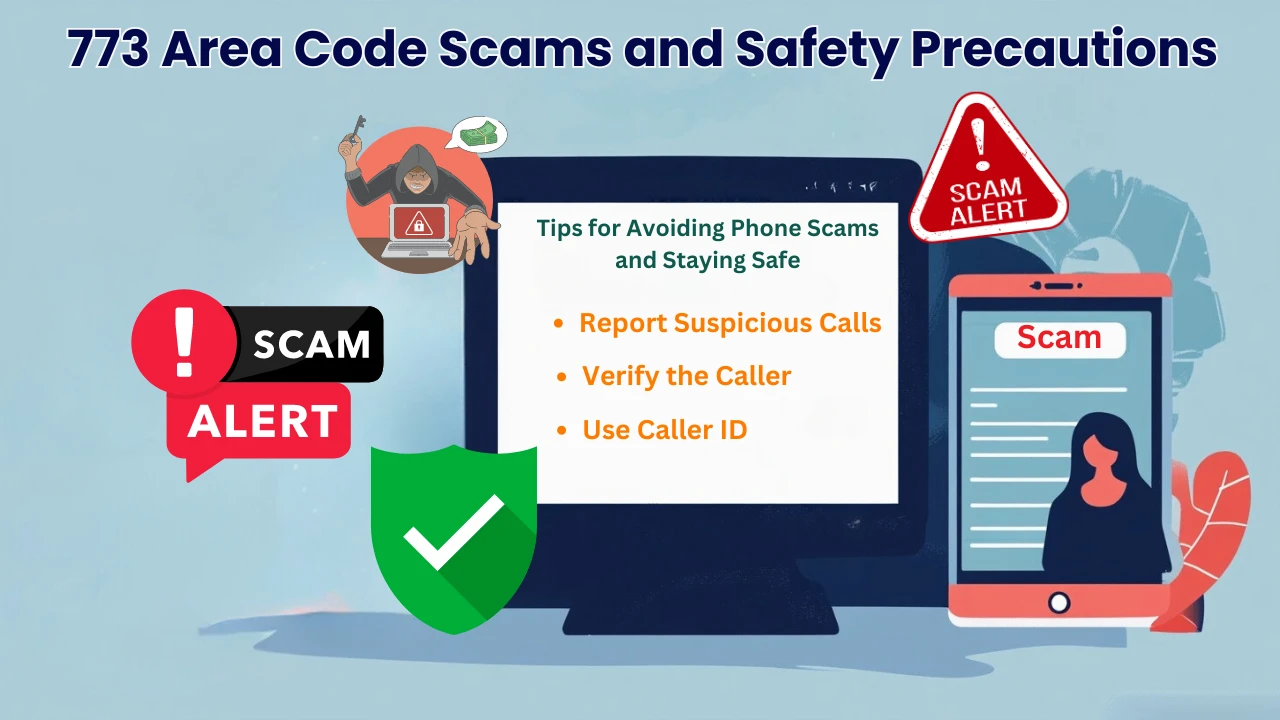 773 Area Code Scams and Safety Precautions — phone scam warning with security shield icons