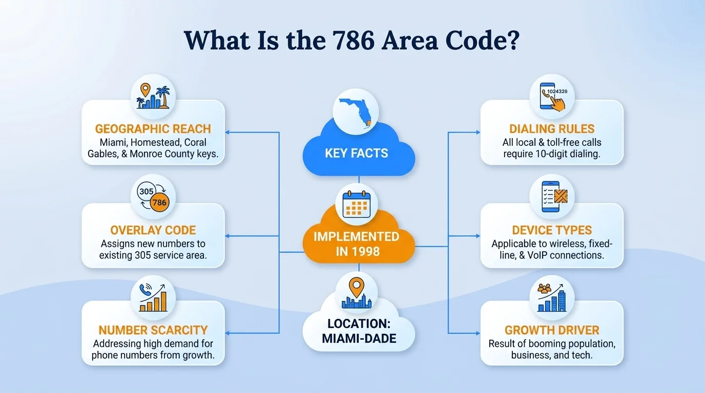 786 area code history — overlay for the 305 numbering plan, activated March 1, 1998