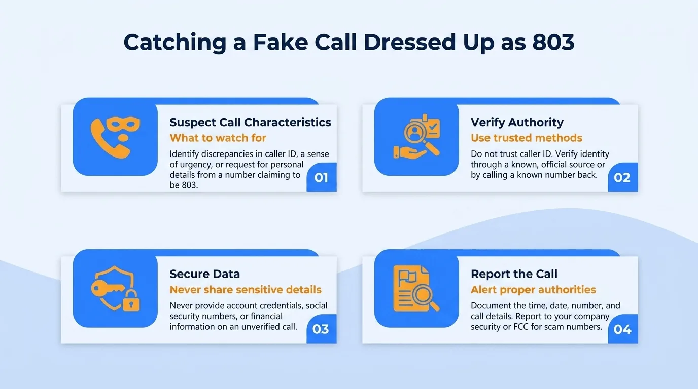 Catching a fake call dressed up as 803 — suspect call characteristics, verify authority, secure data, and report the call