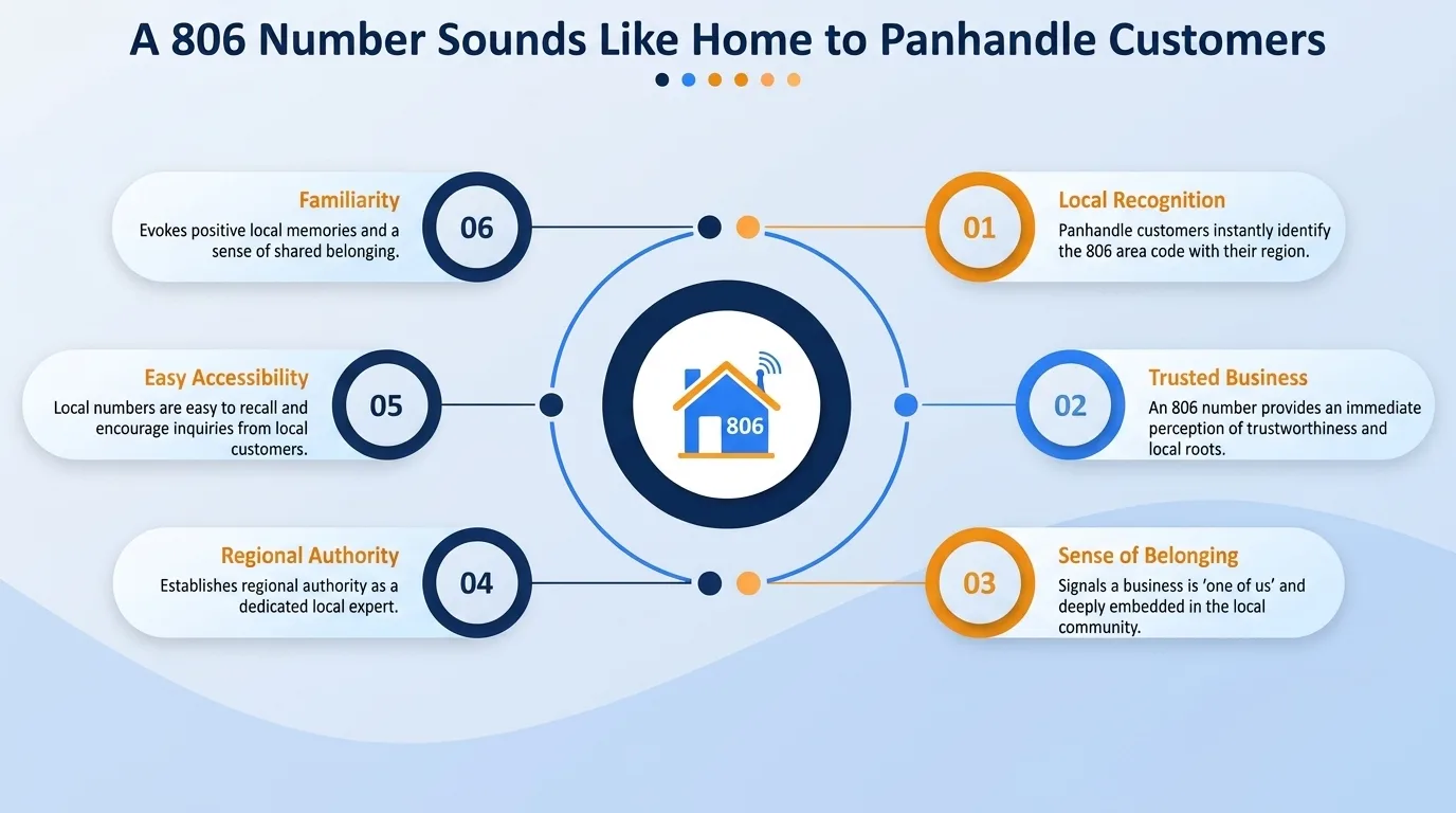 A 806 number sounds like home to Panhandle customers — local recognition, trusted business, sense of belonging, regional authority, easy accessibility, and familiarity