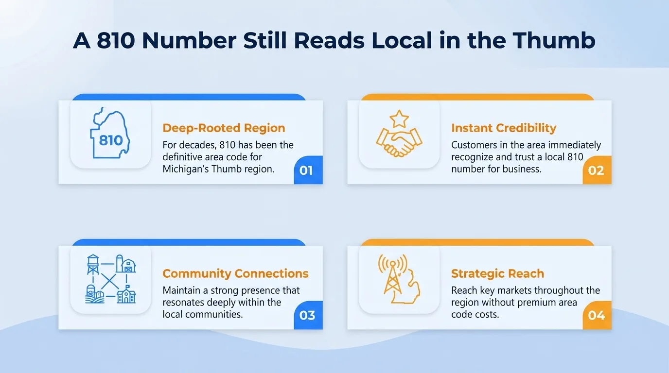A 810 number still reads local in the Thumb — deep-rooted region, instant credibility, community connections, and strategic reach