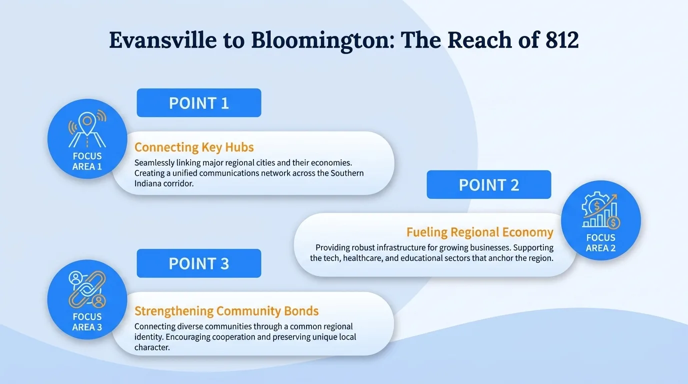 Evansville to Bloomington — the reach of 812 across southern Indiana, connecting key hubs, fueling the regional economy, and strengthening community bonds