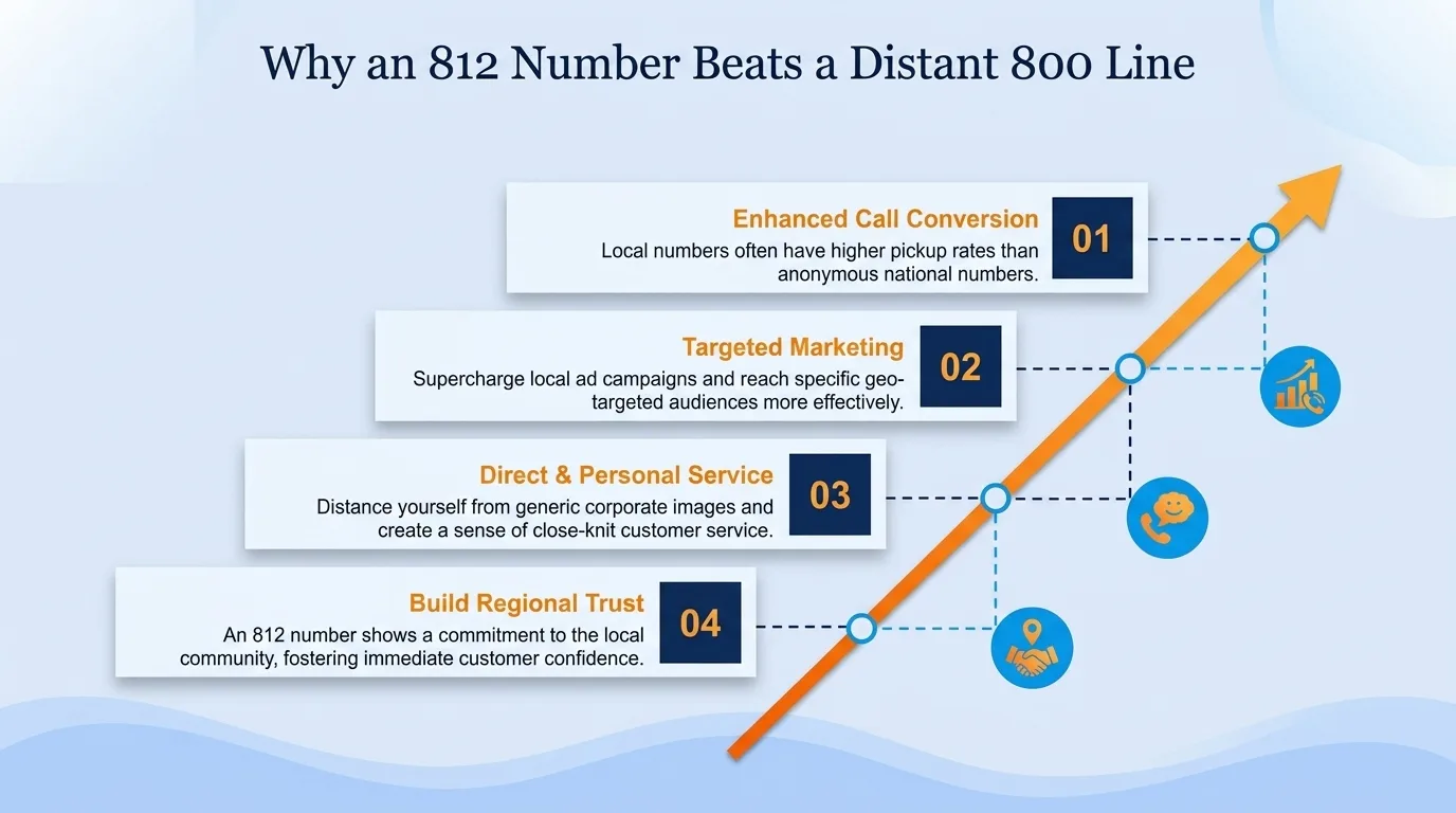 Why an 812 number beats a distant 800 line — enhanced call conversion, targeted marketing, direct and personal service, and building regional trust