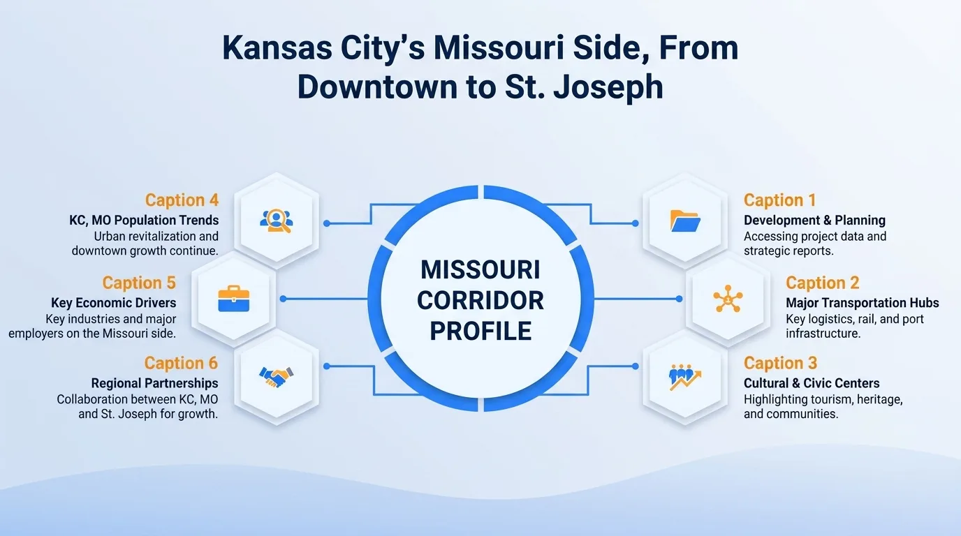 Kansas City's Missouri side, from downtown to St. Joseph — the reach of the 816 area code across northwestern Missouri