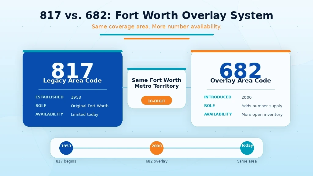 817 vs 682 area code Fort Worth overlay comparison timeline