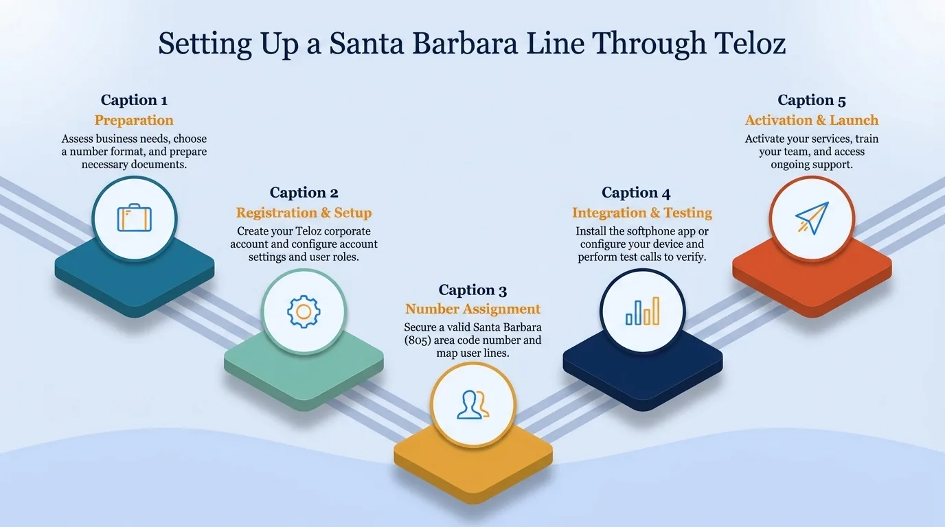 Setting up a Santa Barbara line through Teloz — preparation, registration and setup, number assignment, integration and testing, and activation and launch