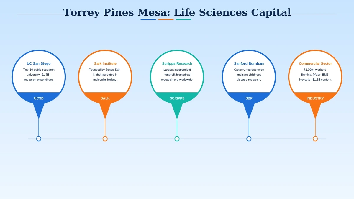 Torrey Pines Mesa San Diego Biotech Beach in the 858 area code showing UCSD Salk Institute Scripps Research cluster