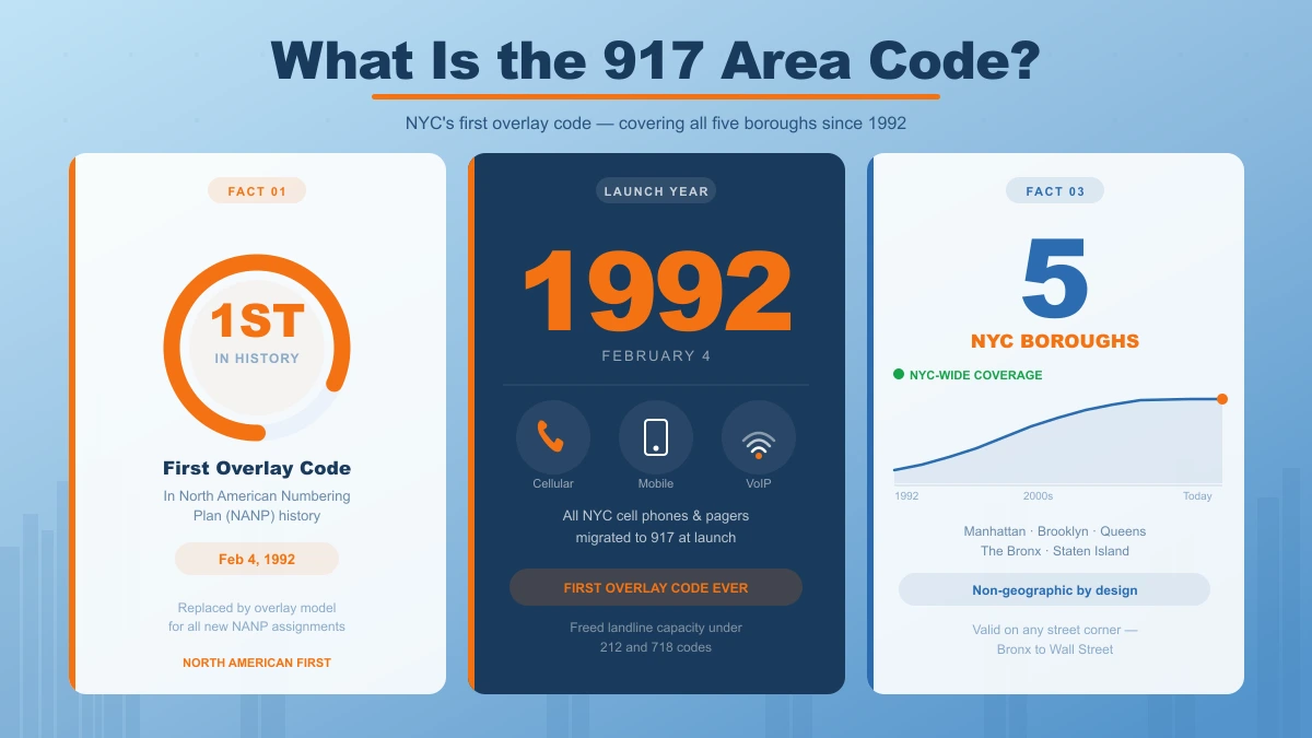 What is the 917 area code — NYC NANP history and five borough coverage