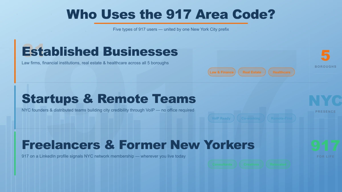 Who uses the 917 area code — NYC businesses, startups, freelancers, former New Yorkers