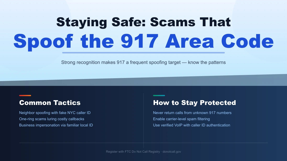 Staying safe from scams that spoof the 917 area code — neighbor spoofing, one-ring, impersonation
